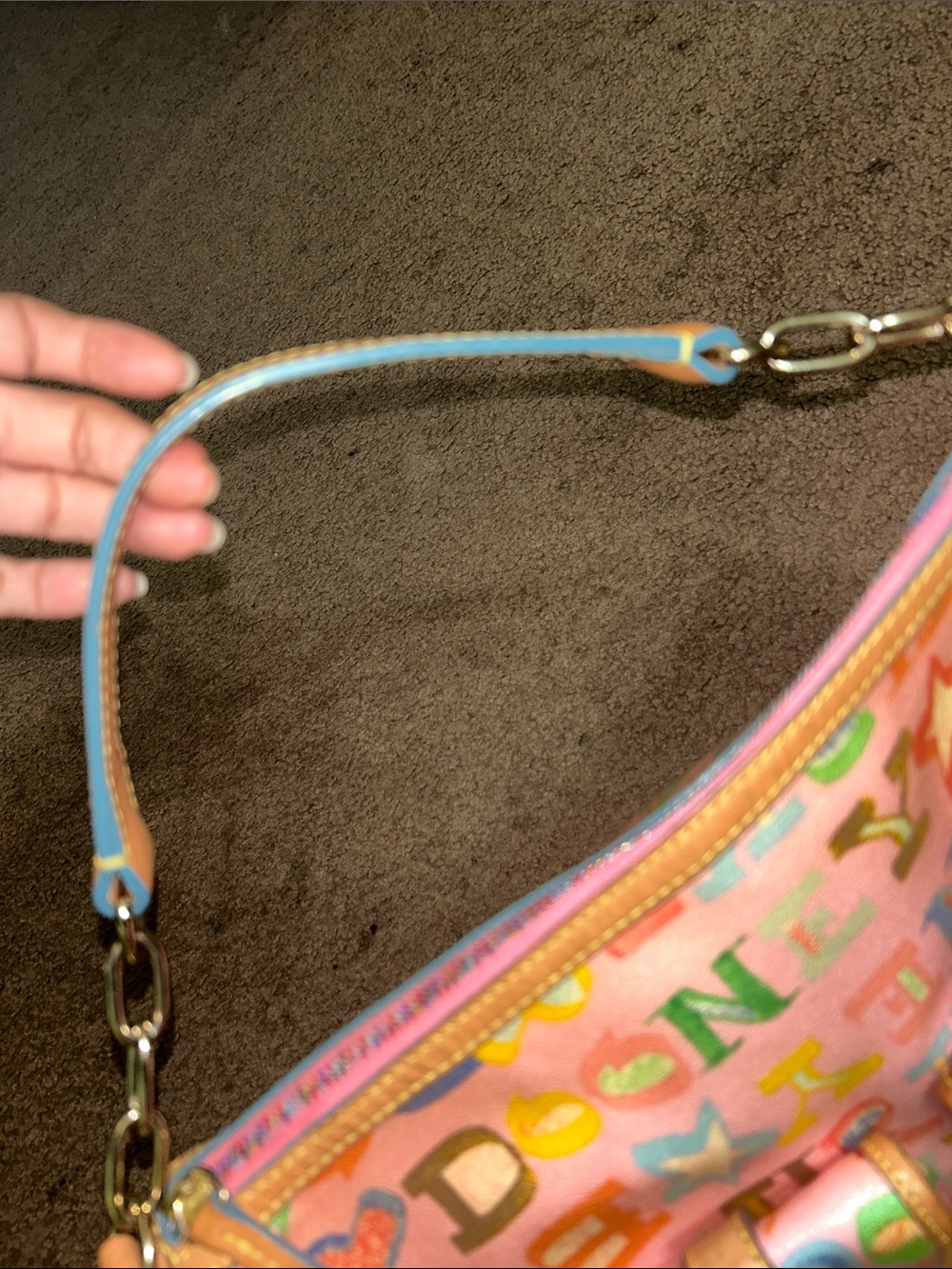 Vintage Dooney & Bourke Pink Graffiti Bag with Tan Leather Trim - Picture 11 of 16